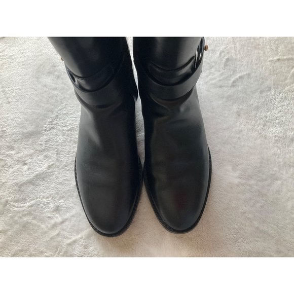 Tory Burch Everly Black Logo Knee High Leather Riding Boots size 7M - Picture 9 of 16
